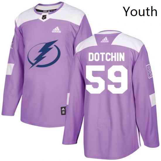Youth Adidas Tampa Bay Lightning 59 Jake Dotchin Authentic Purple Fights Cancer Practice NHL Jersey